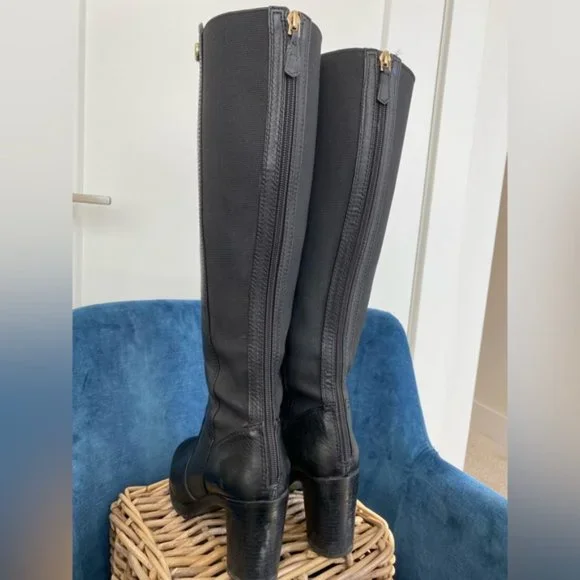 TORY BURCH Sullivan Knee High Black Leather Boots | Size 7 M | - Picture 11 of 15